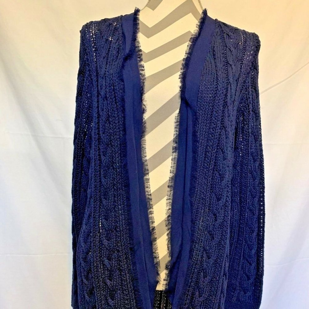 Beautiful! CHICO'S ~Open Front Sheer Blue Cable Knit Cardigan 100%Cotton Sz.1/M